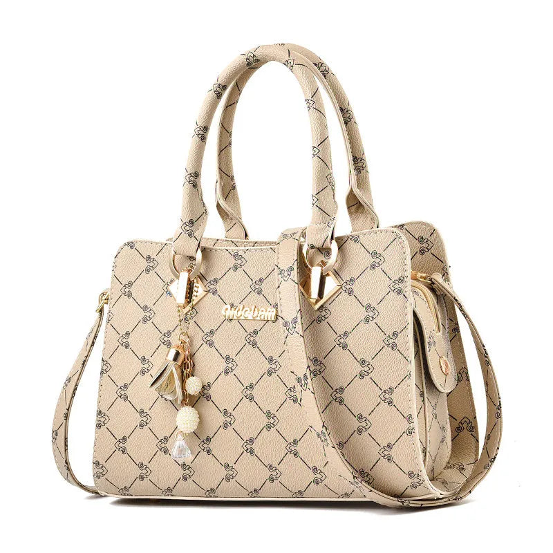 Women's geometric print PU leather messenger bag with multiple internal compartments including card slots and phone pocket