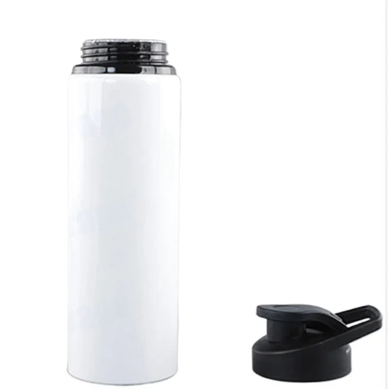 White aluminium sports water bottle for cycling and outdoor activities