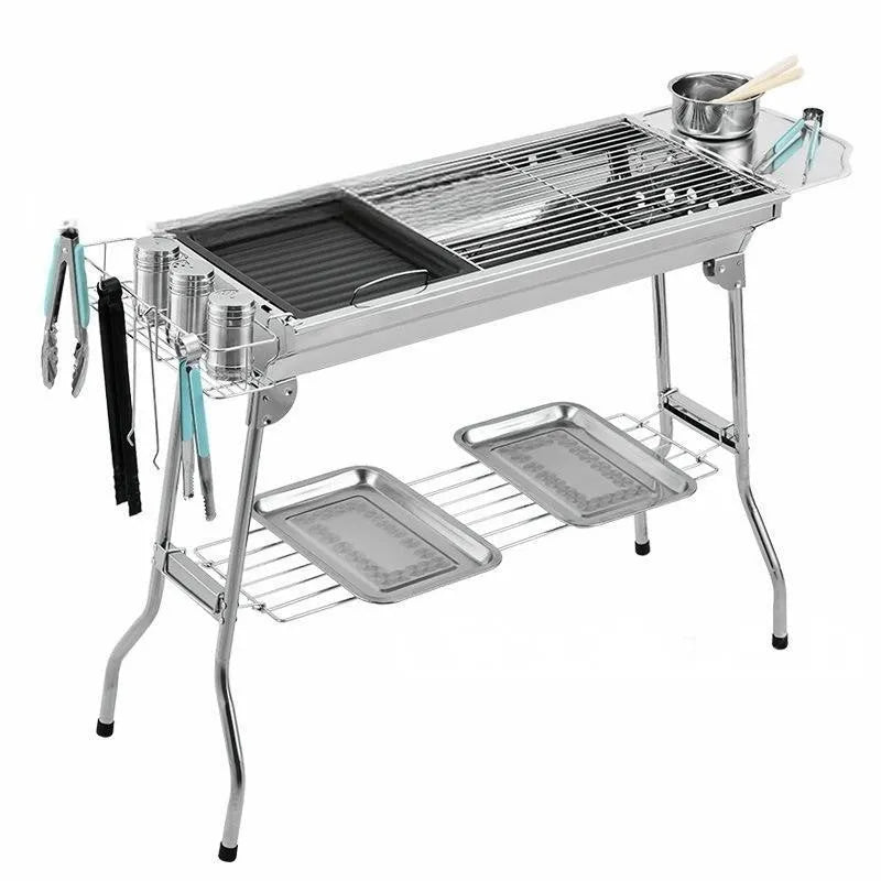 Stainless steel portable folding barbecue grill with dimensions 73cm x 33.5cm x 70cm