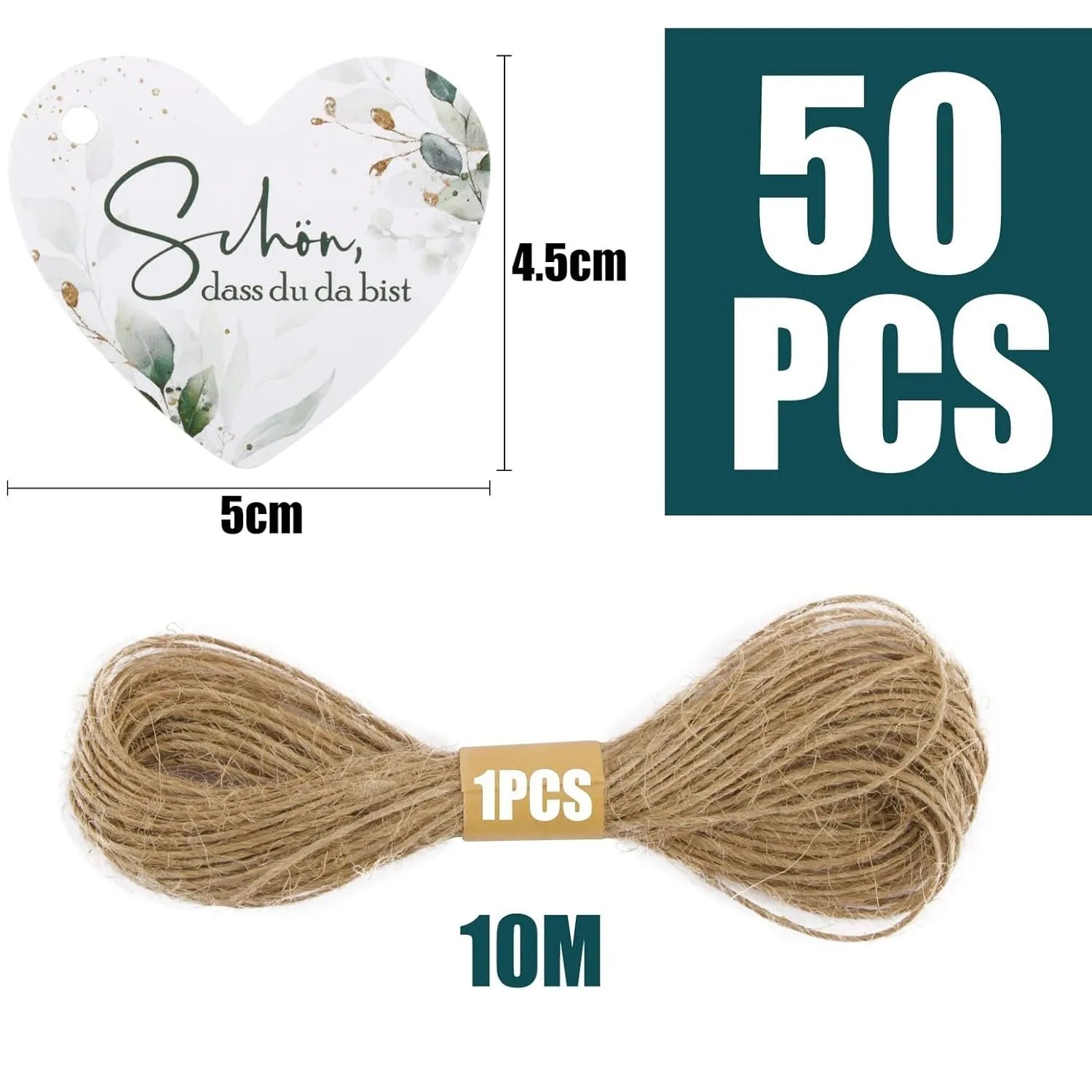 50-piece heart-shaped gift tag set with floral design in two style options