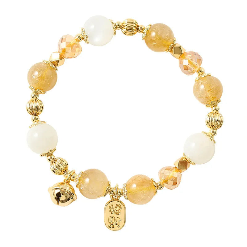 Gold electroplated rutilated quartz bracelet with crystal beads in Korean style design