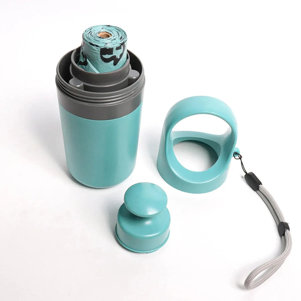 Portable dog pooper scooper with claw scoop and built-in garbage bag dispenser in blue colour