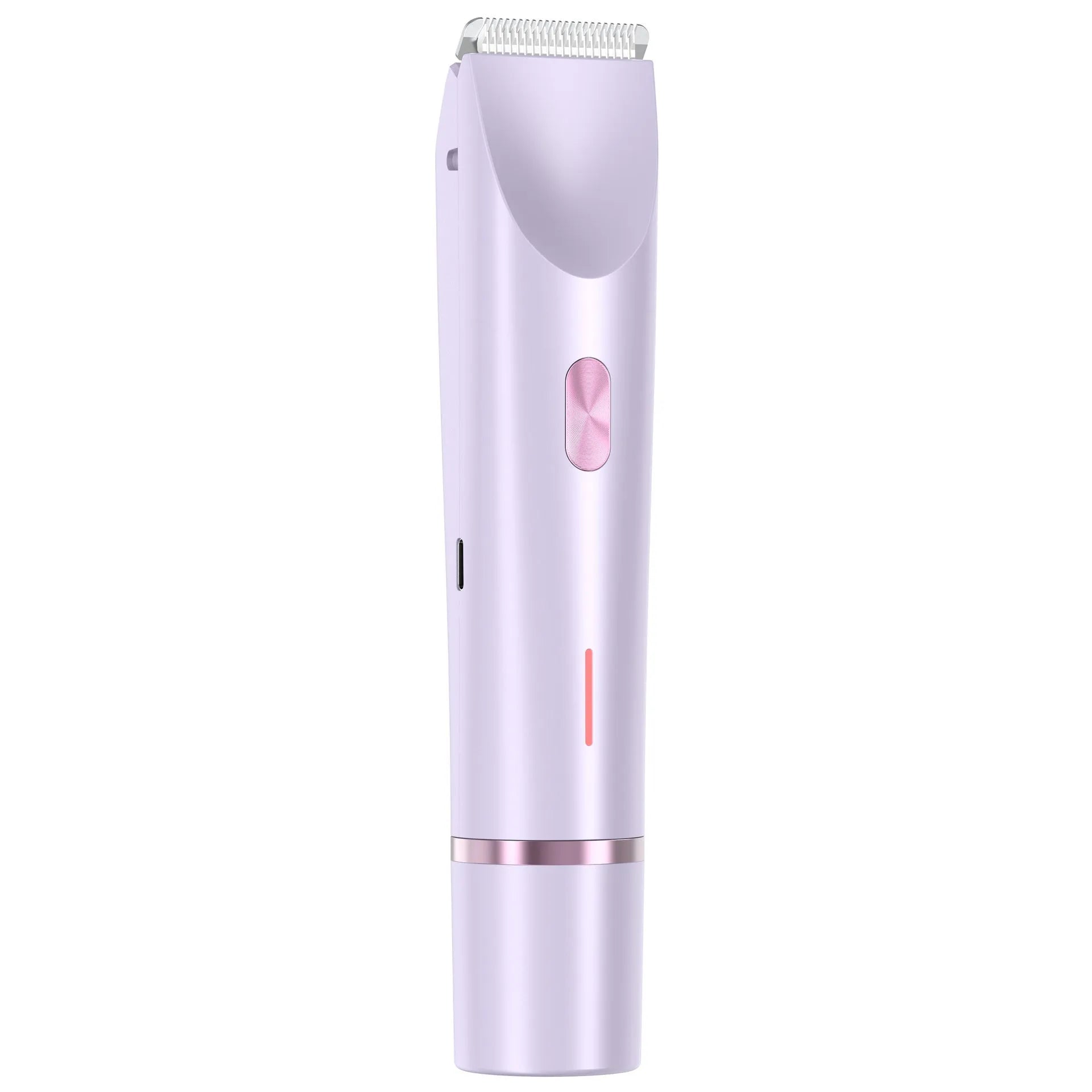 Pink 2 in 1 women's electric hair remover double head shaver with USB cable on white background
