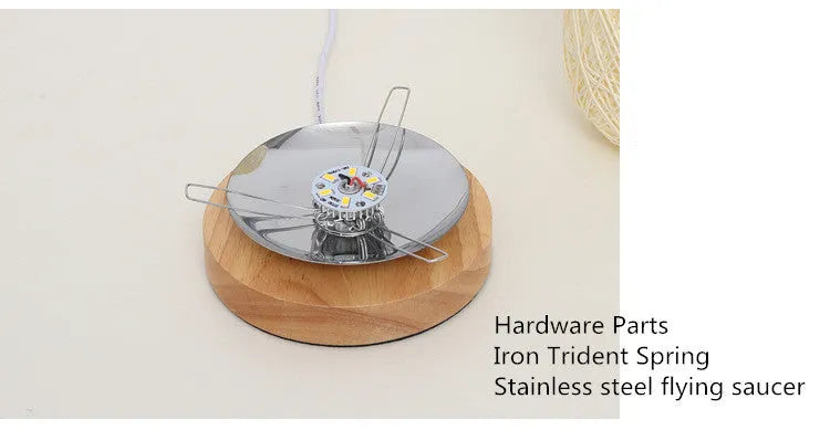 Sepak Takraw ball desk lamp with hemp rope construction on solid wood base