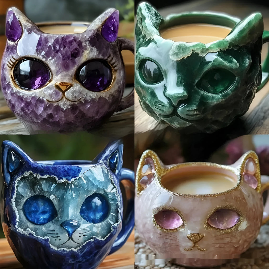 Decorative geode mug crystal cat cup resin craft in pastoral style with colour options