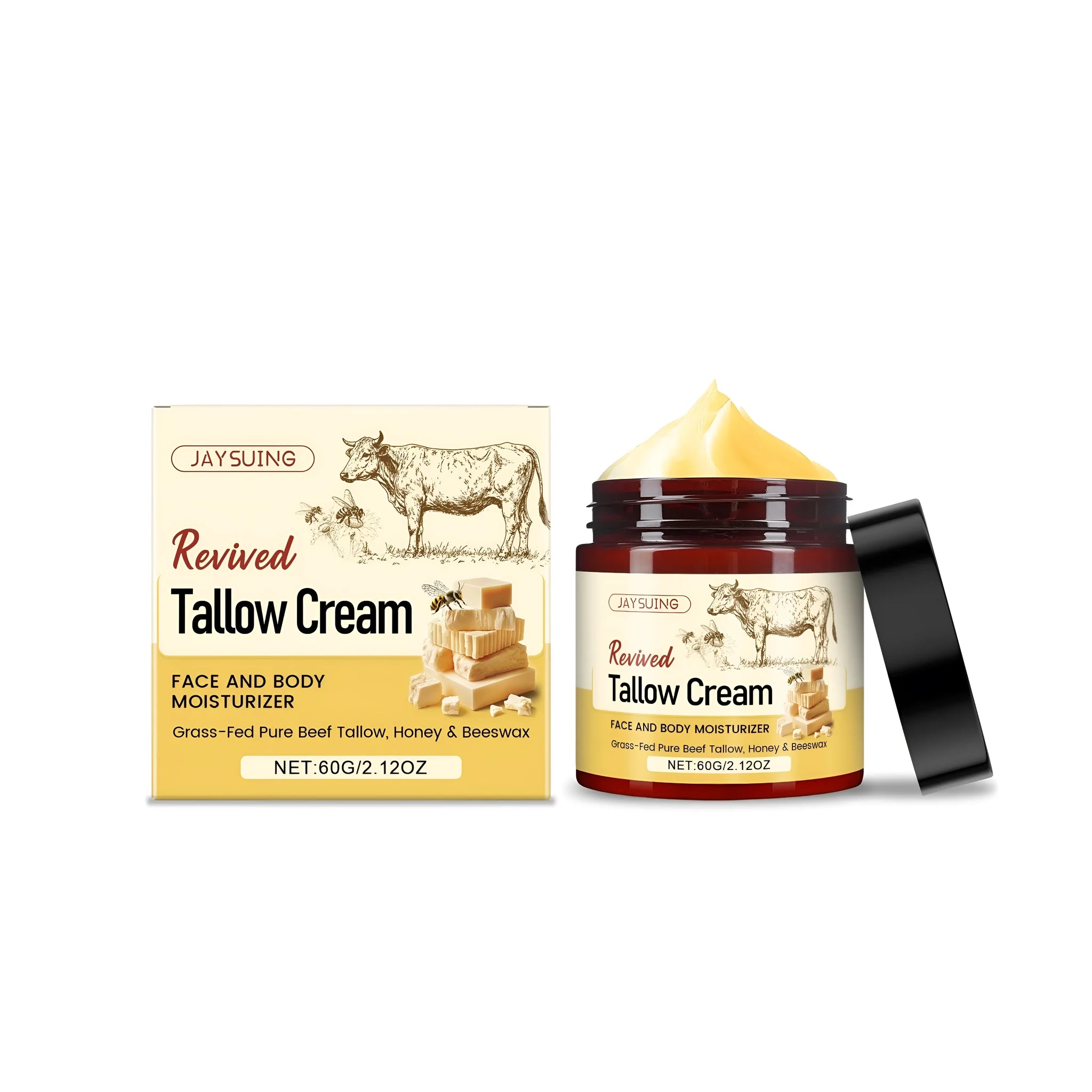 60g jar of Revived Tallow Cream moisturising facial cream with tallow and honey