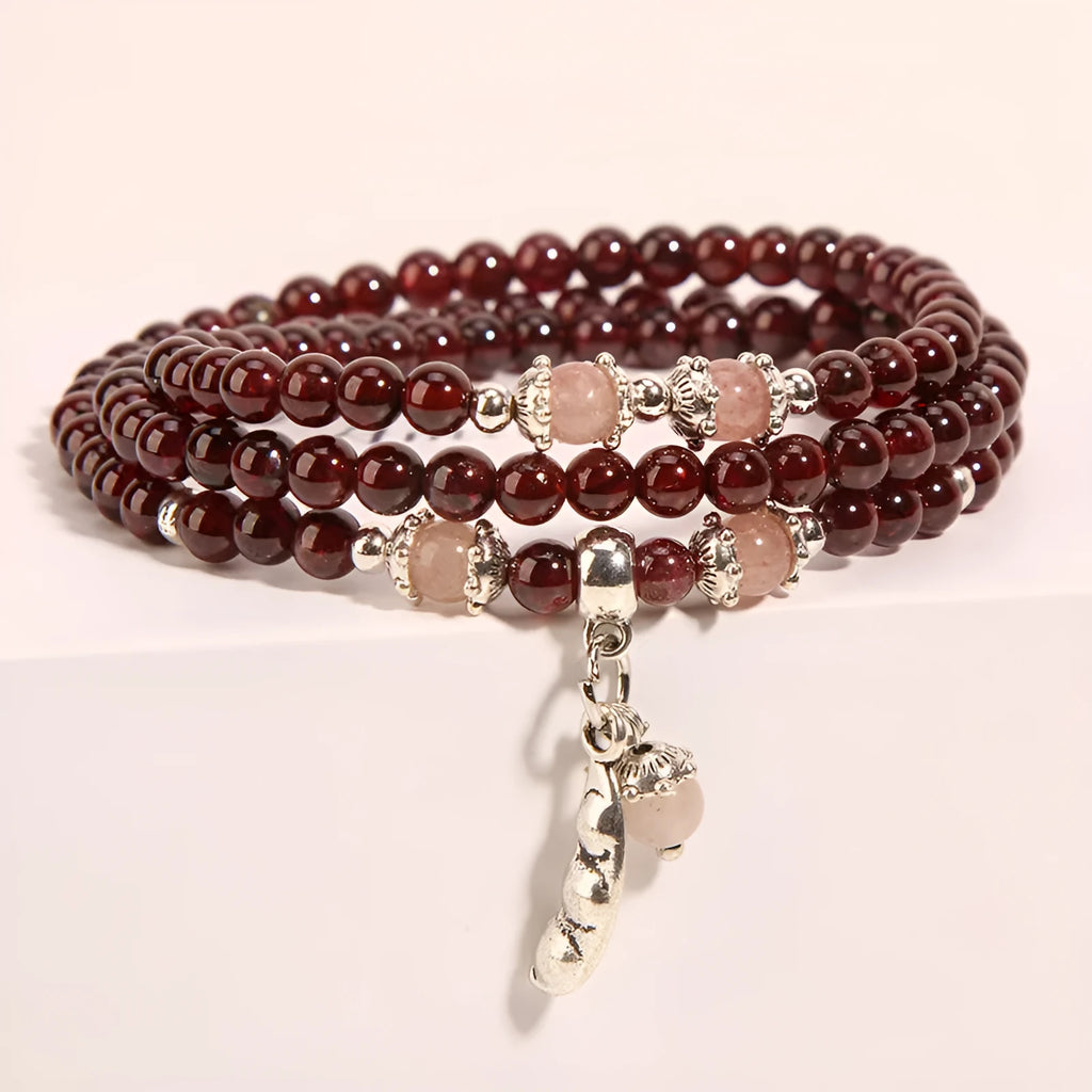 Original wine red garnet crystal bracelet in flower shape with bohemian ethnic style, women's accessory