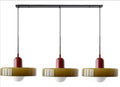 Retro simple restaurant chandelier with three glass shades on iron frame, wine red and tea green colour option