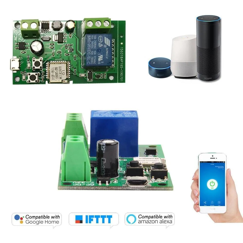 Self-locking interlock 1 way relay module with 2.4G WiFi, USB interface, 7-32V input, PCB onboard antenna