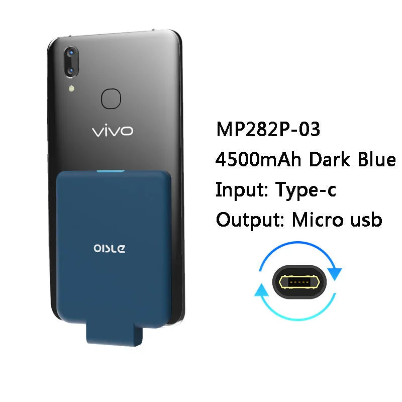 MP282P back clip battery 4500mAh for iPhone Android Type-C in black slim 9mm design