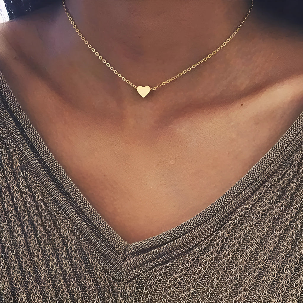 Heart & Soul choker necklace with heart-shaped alloy pendant, plating finish, gold colour, 35cm chain