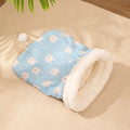 Blue rabbit design flannel cat sleeping bag nest measuring 50 by 40 centimetres.