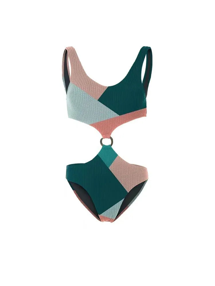 Contrast colour bikini two-piece set with mesh gauze skirt in suit colour for women