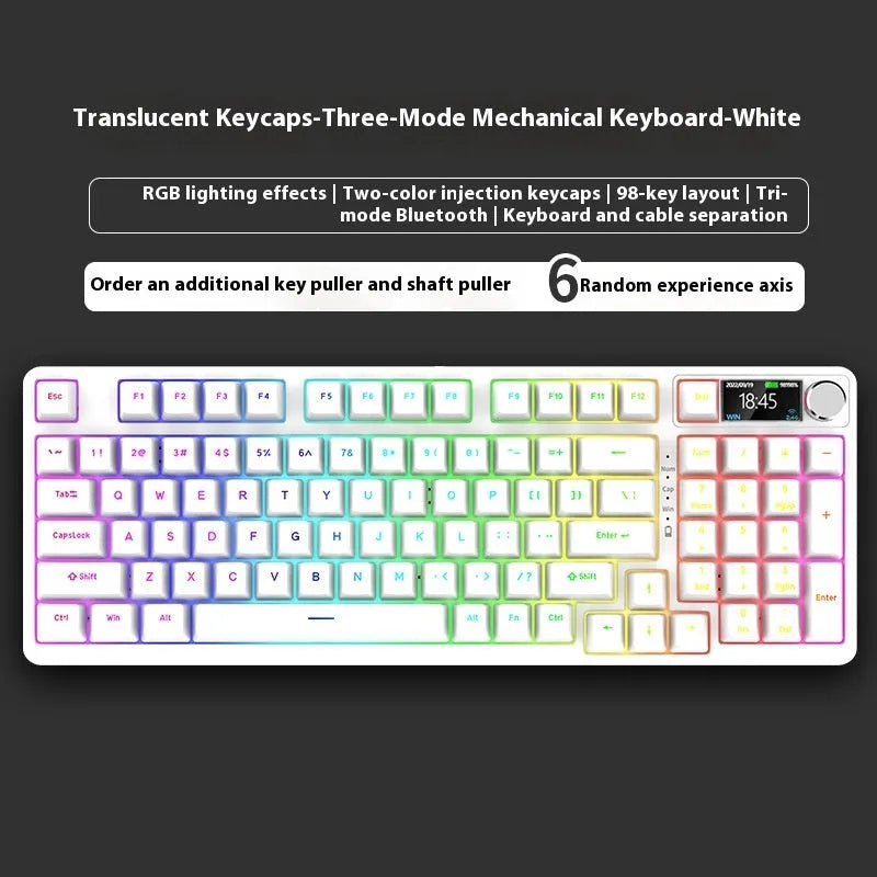 98-key wireless mechanical keyboard kit with display screen options and metal control knob