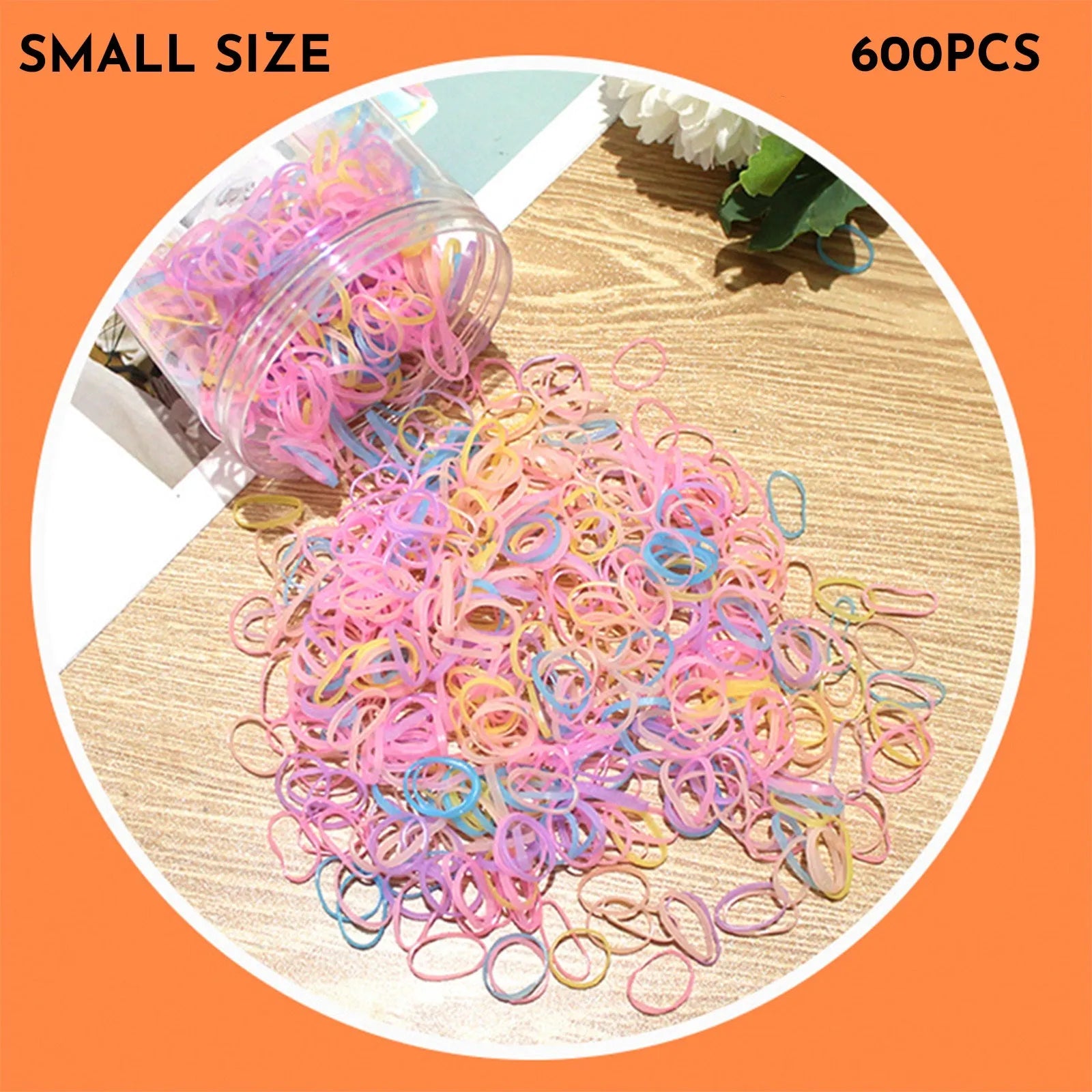 Multi-colour TPU baby hair ties in a reusable container, 300 or 600 pack for toddlers and girls with thin hair