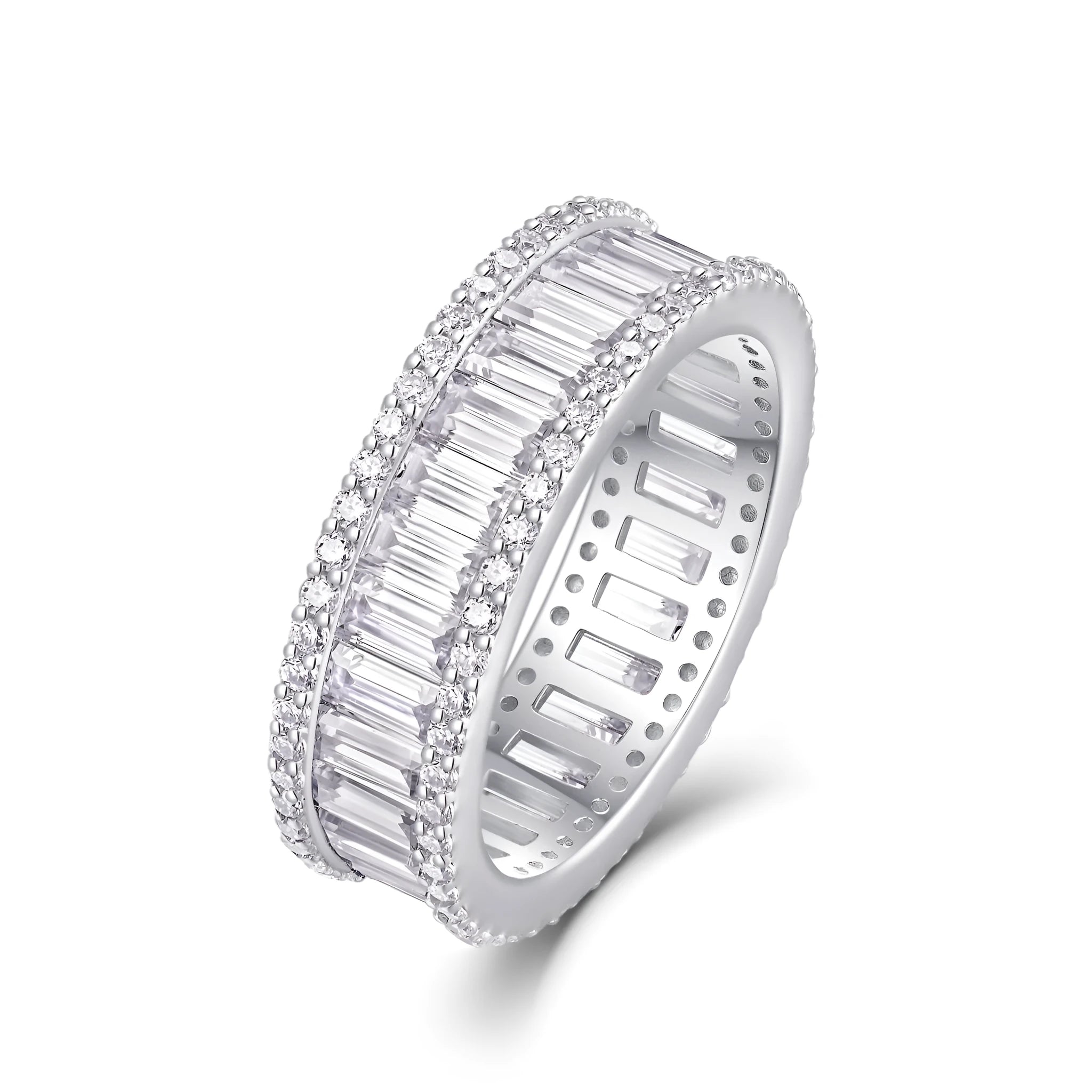 Square moissanite wedding ring set in platinum-plated S925 silver with GRA certificate and gift box