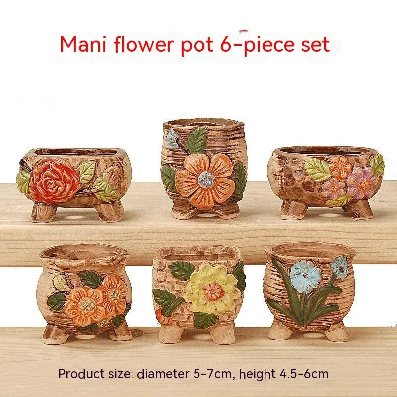 Pair of ceramic stoneware flower pots, 14cm height, 11cm and 10.5cm calibre, small succulent planters