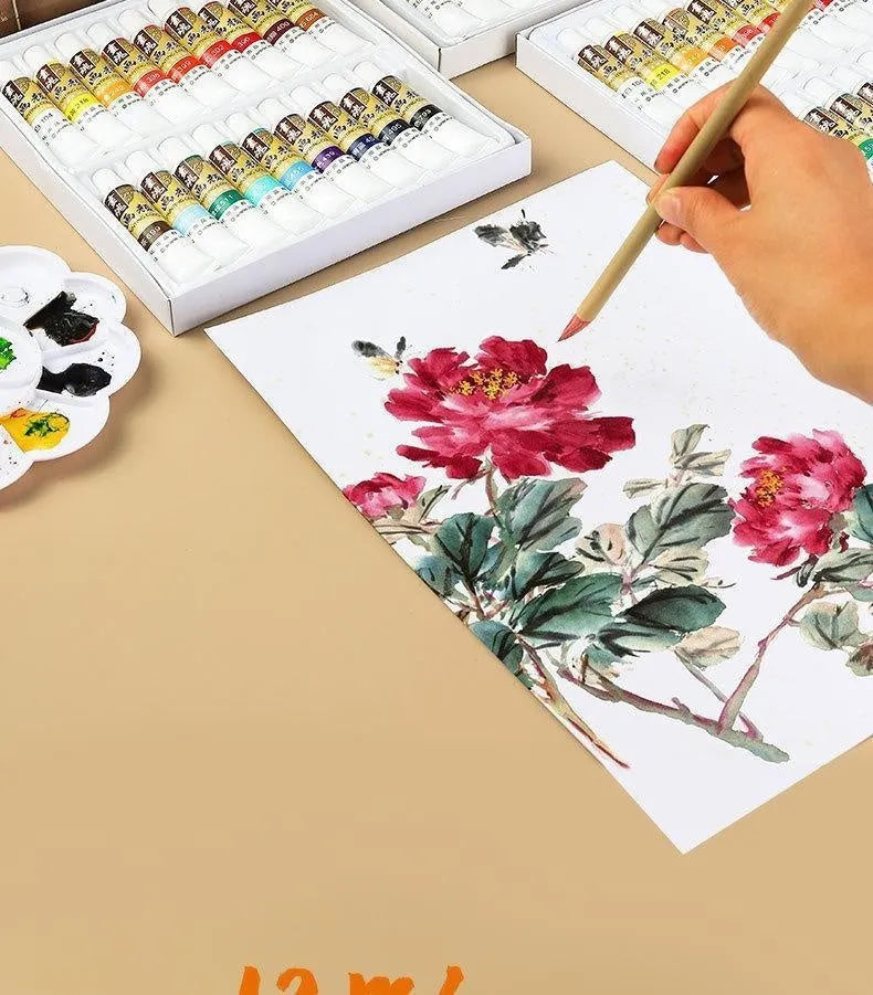 18-colour 12ml Chinese ink painting pigment set in tubes with plant-based paint for children beginners