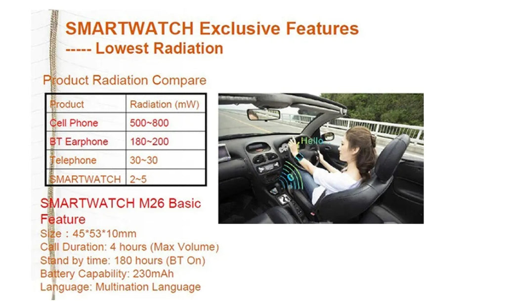 Smart Bluetooth sports watch compatible with Apple iPhone and Android phones in white, blue or black colours
