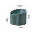Ceramic elevated cat bowl in green colour with tilted whisker-friendly design for anti-vomit feeding height