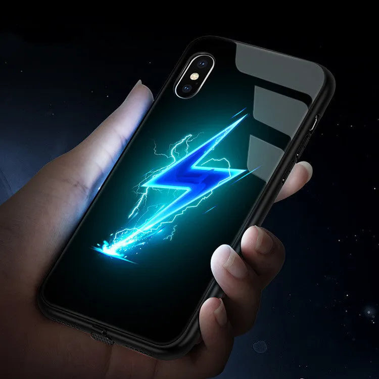 Tempered Glass Phone Case with Voice-Activated Flash for iPhone Models 11 12 13 Pro Max Mini XR XS SE 7 8 Plus 6s Starry Sky Lightning Design