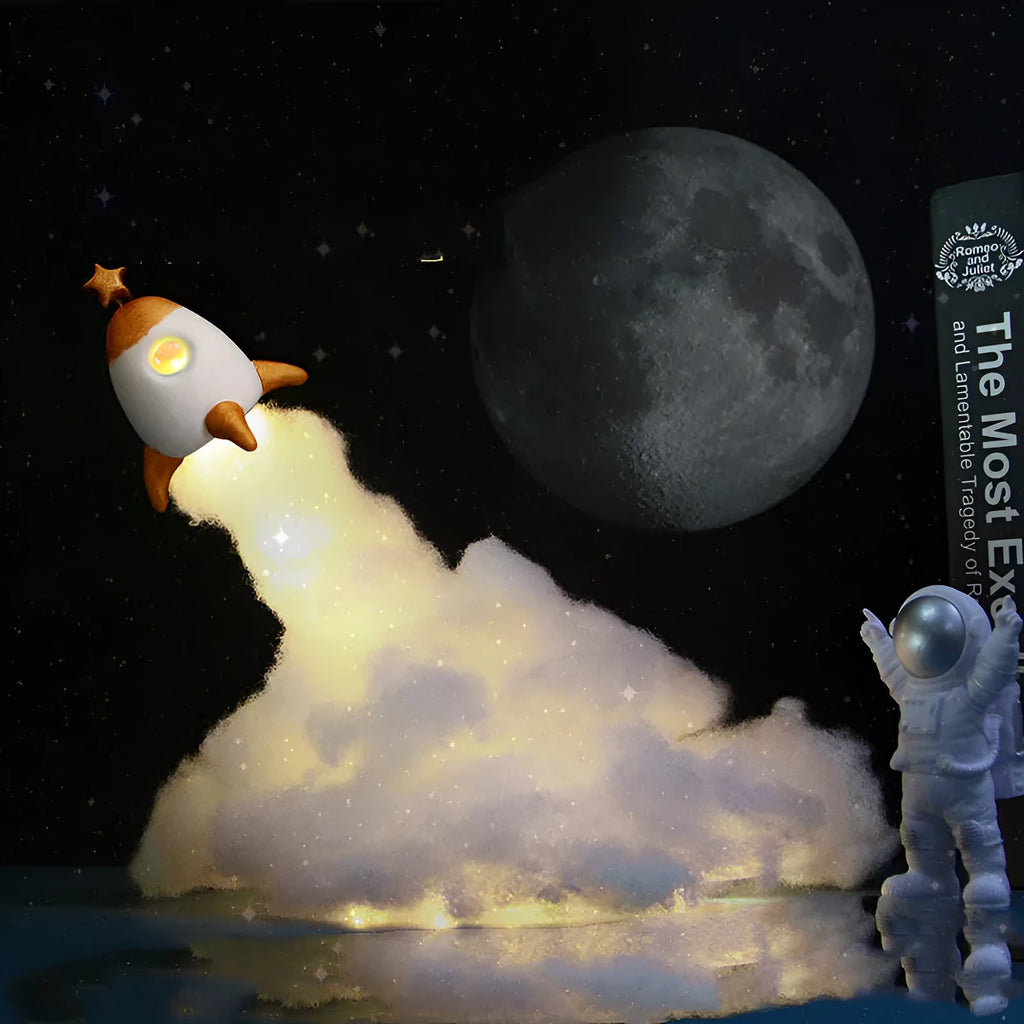 DIY astronaut rocket LED night light craft kit with 19cm base and warm string lights