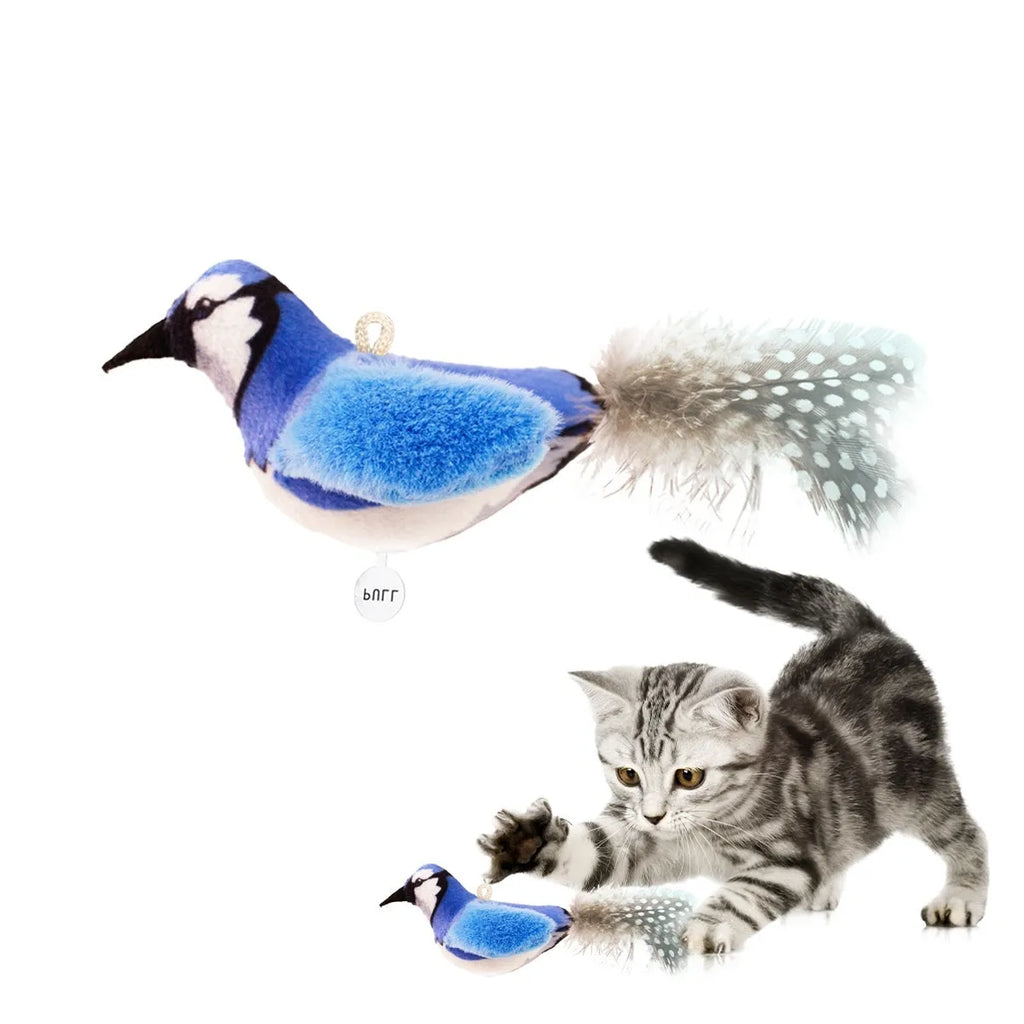 Simulation bird cat plush toy in colourful bird design, made from soft plush material for kitten play