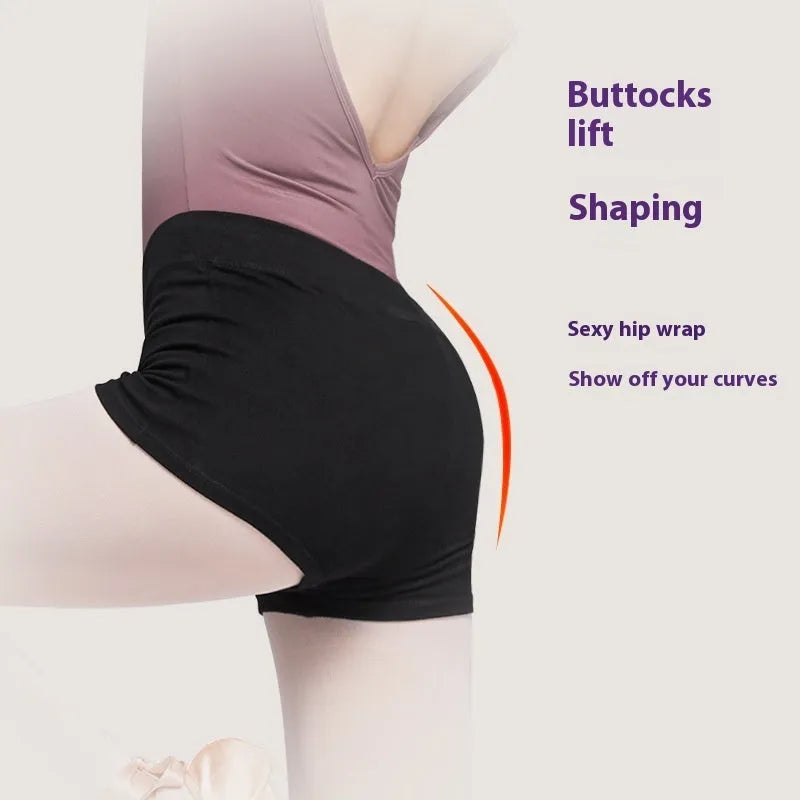 Black cotton women's ballet practice shorts for dance and fitness exercise
