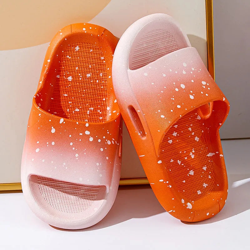 Children's gradient colour PVC summer slippers showing non-slip sole and breathable design