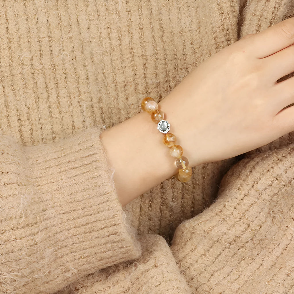 Citrine crystal geometric bracelet with 10mm size and grinding treatment in unisex style