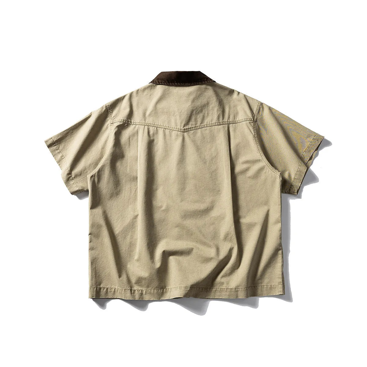 Washed cotton short-sleeve overalls shirt in loose cardigan style for teenage leisure wear