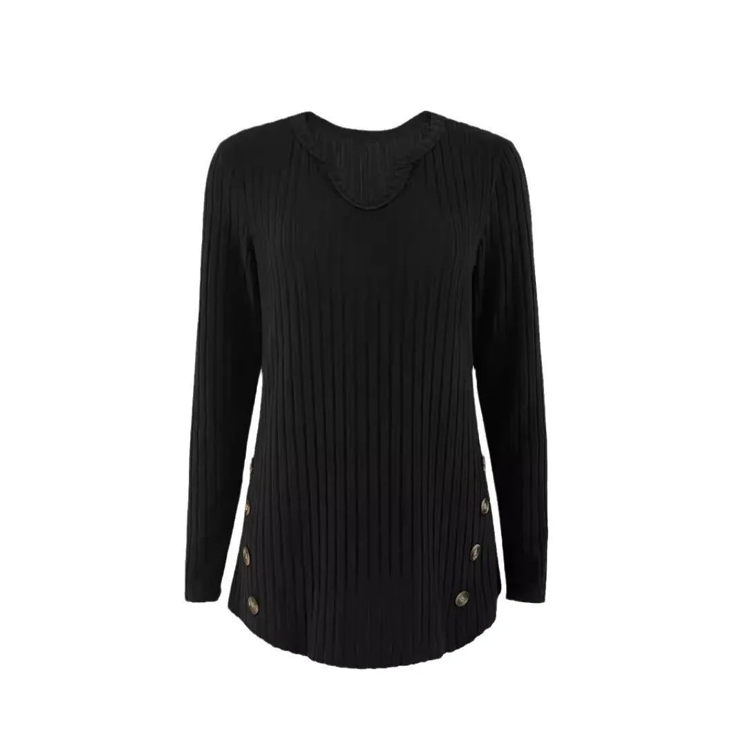 Simple solid colour casual knitted button sweater in black or grey green with Asian sizing