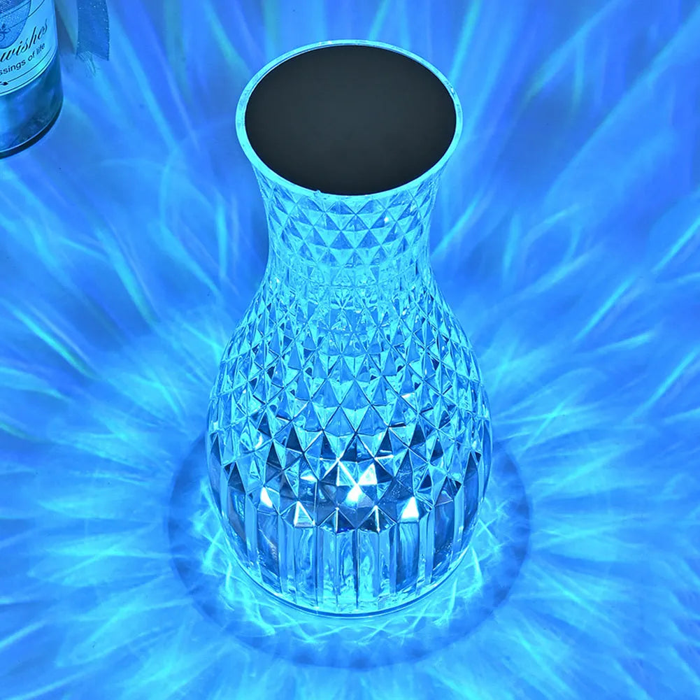 Crystal bedside lamp vase shape 9x19cm transparent PC material with LED colour light