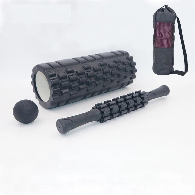 33cm black fitness foam roller with six-piece construction for muscle massage