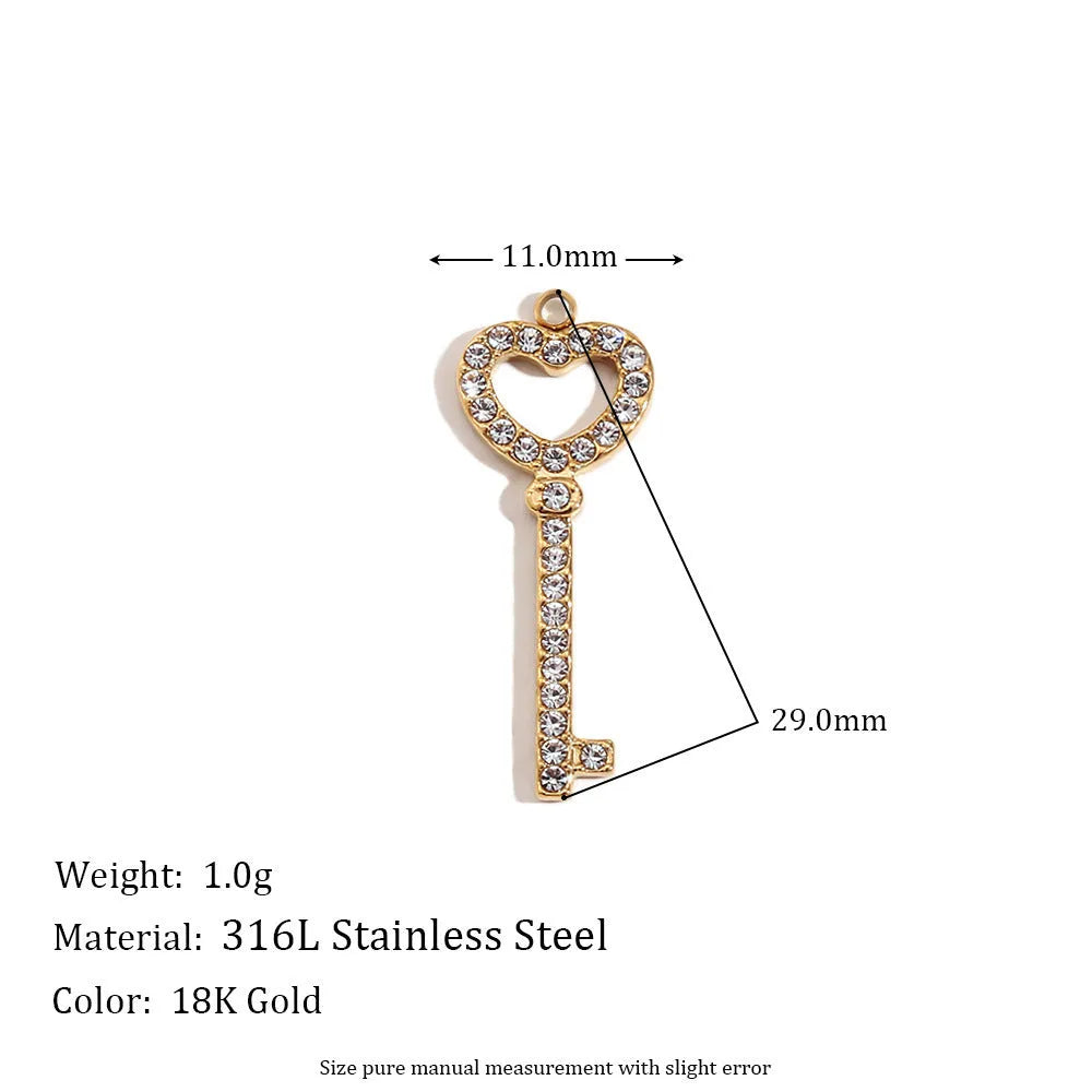18K gold mini pendant with micro inlay colourful crystals on stainless steel base, geometric shape