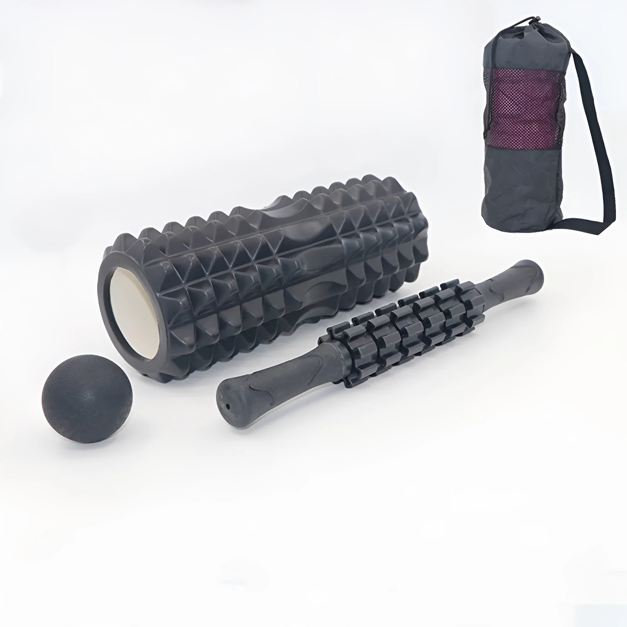 33cm black fitness foam roller with six-piece construction for muscle massage