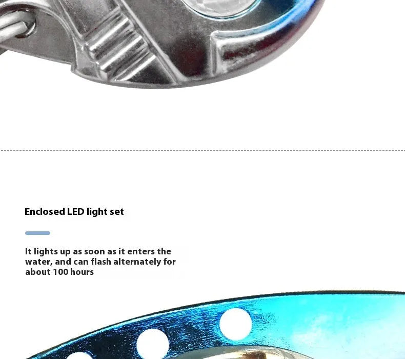 Luminous metal vib electronic fishing lure in blue and red body colours for casting and trolling