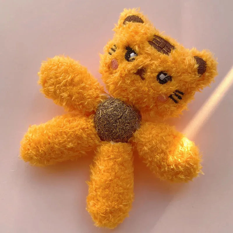 Soft stuffed catnip chewing ball toy for indoor cats, shown in animal designs like panda and bunny.