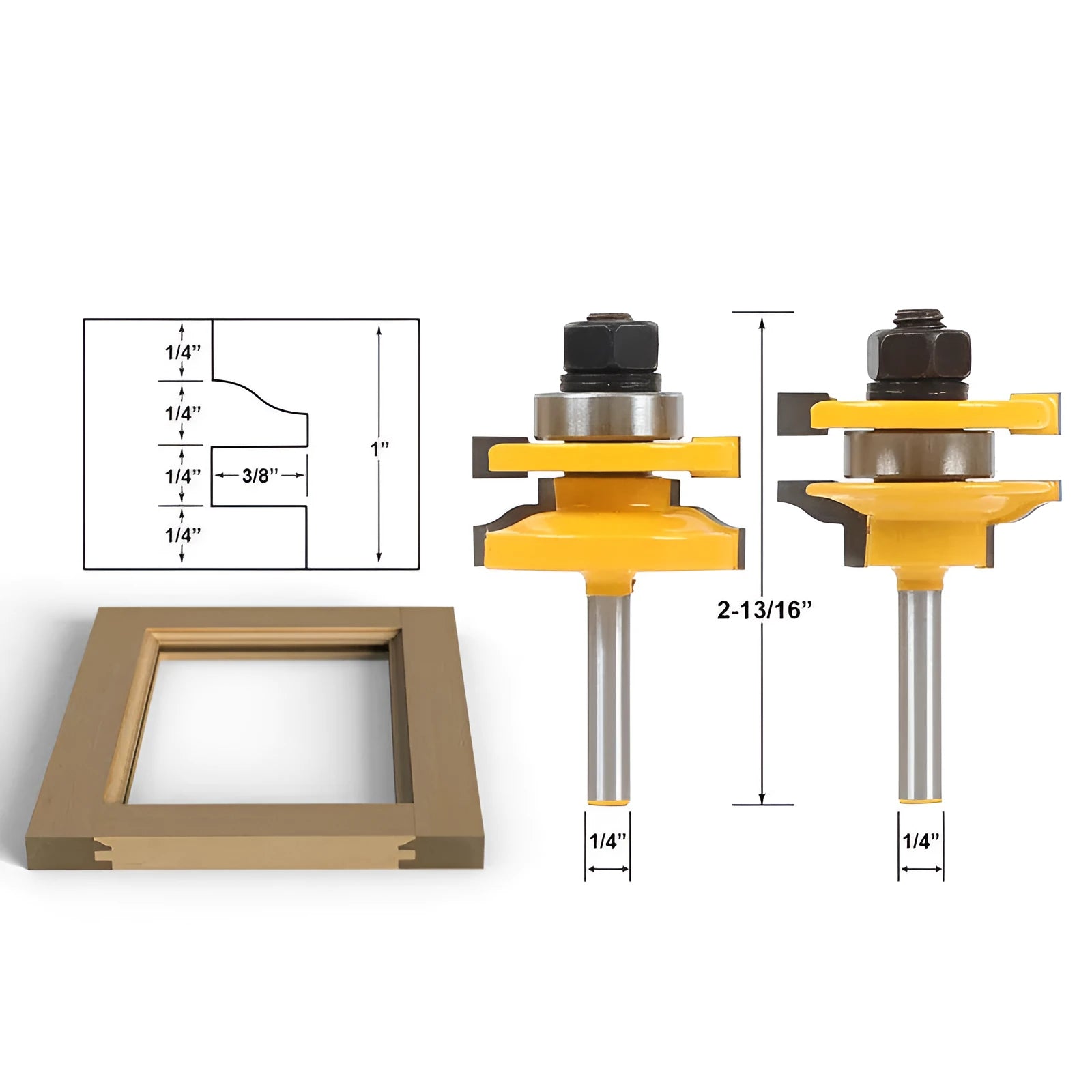 West Tenon Knife 2 Piece Set hard alloy router bits 1/4 inch shank for cabinet doors