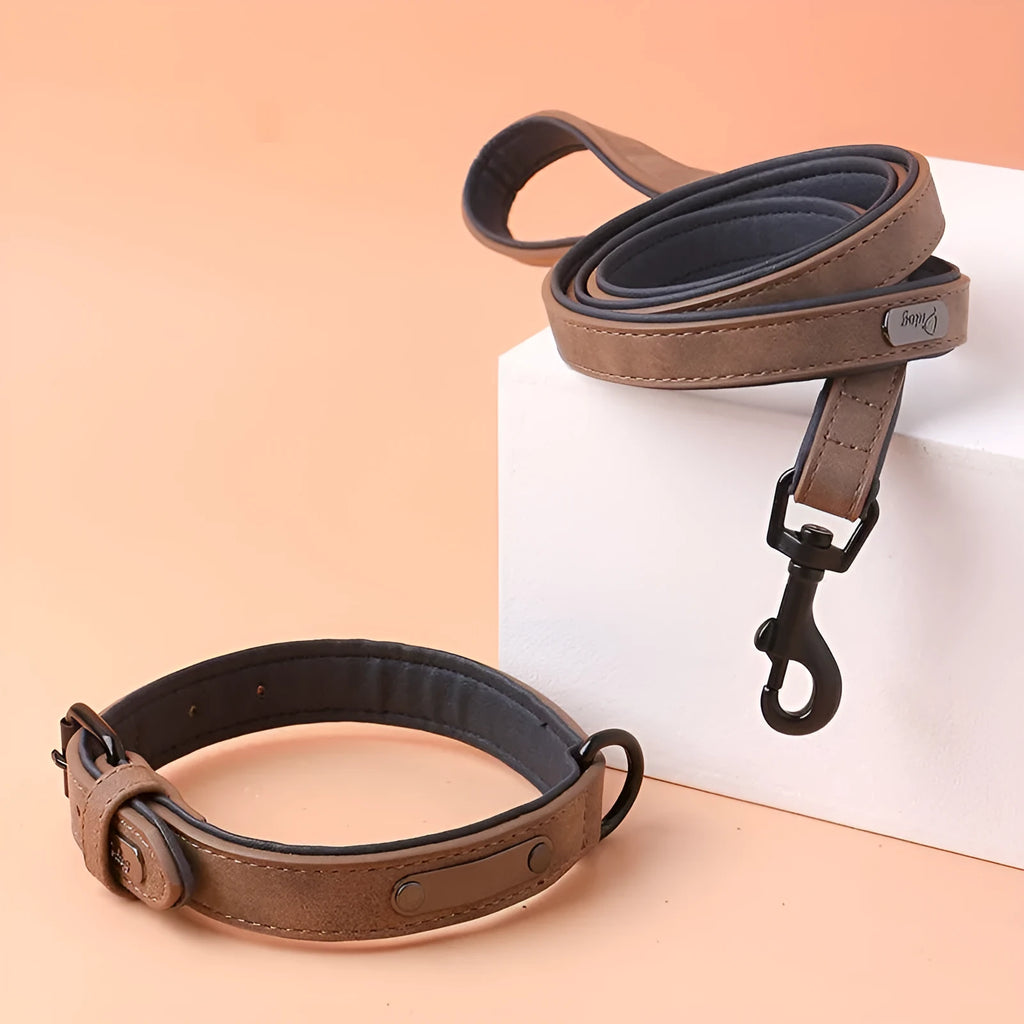 Simple anti-loss adjustable dog collar in five colours with double-layer thickening and PU and microfiber fabric construction