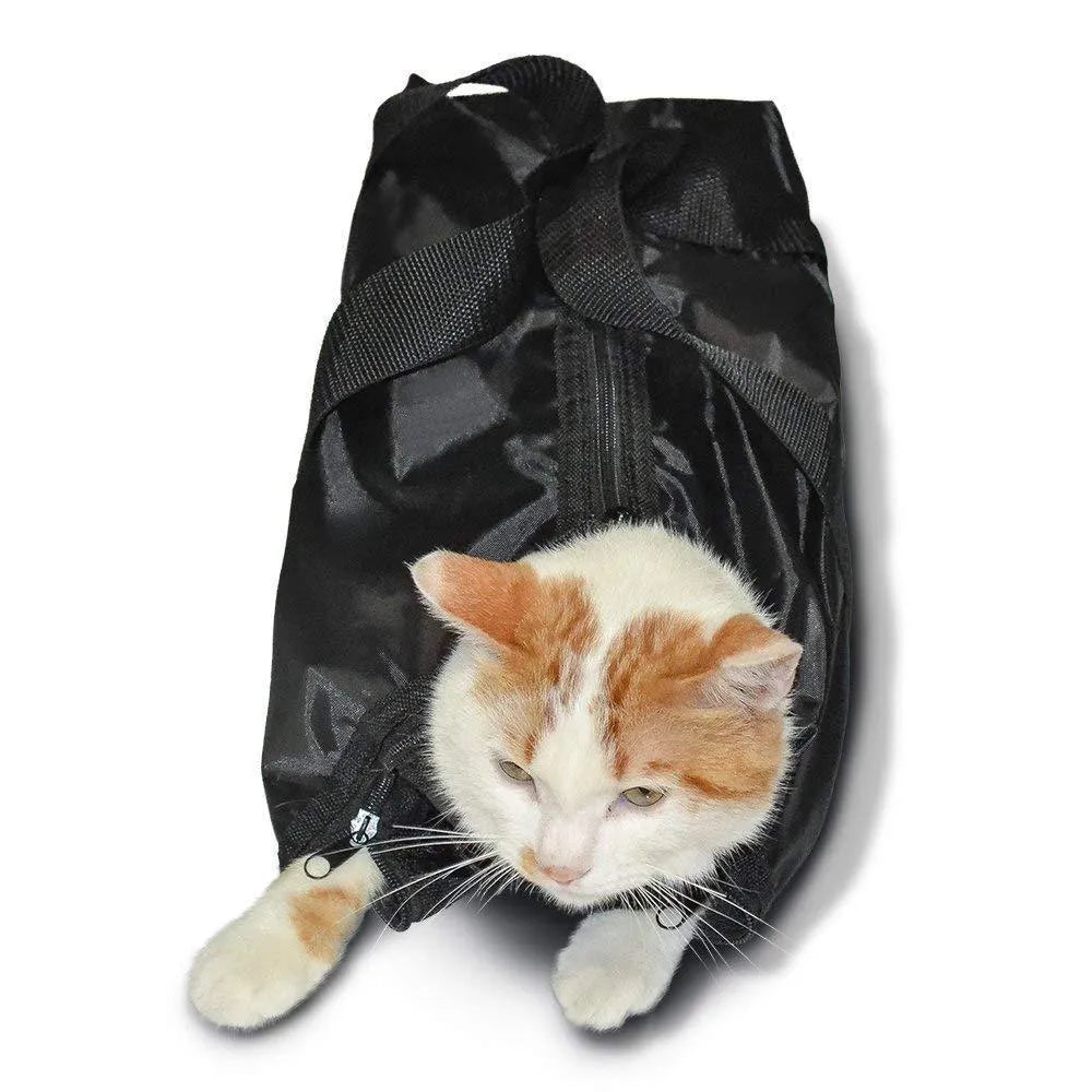 Black cat washing bag made from 420D PU Oxford fabric, 28x17x2.5cm open size, folded compact