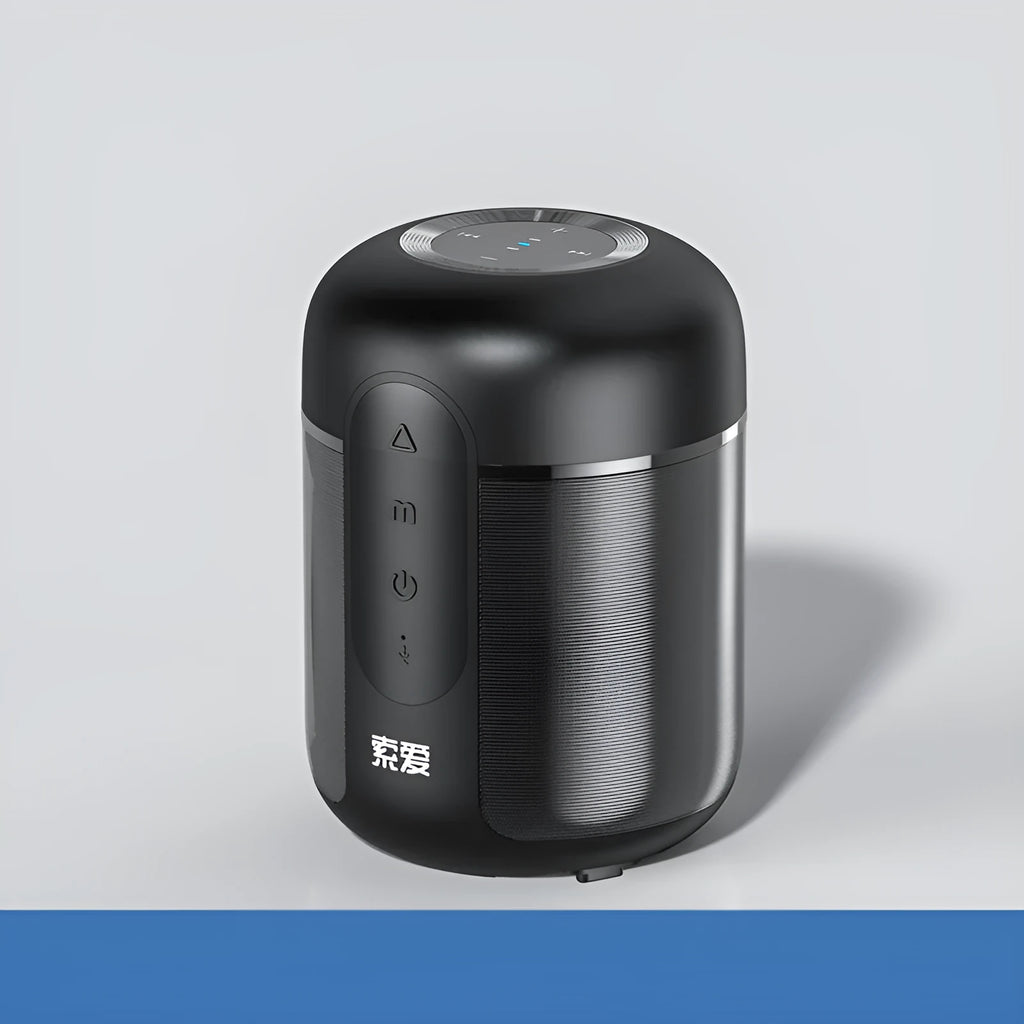 Black portable Bluetooth speaker measuring 72mm by 99mm with 30W output power and 1500mAh battery