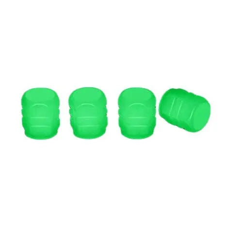 Luminous rubber split tyre valve caps in light green, blue, red, yellow, and pink colours.