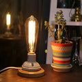 Retro ceramic table lamp with wooden body and glass shade, push button switch, for living room or bedroom