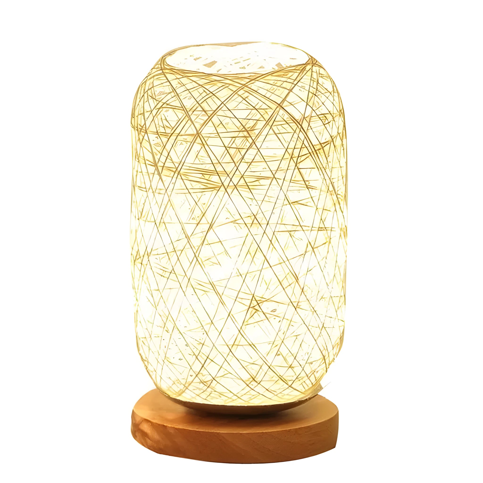 Sepak Takraw ball desk lamp with hemp rope construction on solid wood base