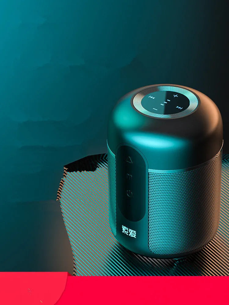 Black portable Bluetooth speaker measuring 72mm by 99mm with 30W output power and 1500mAh battery