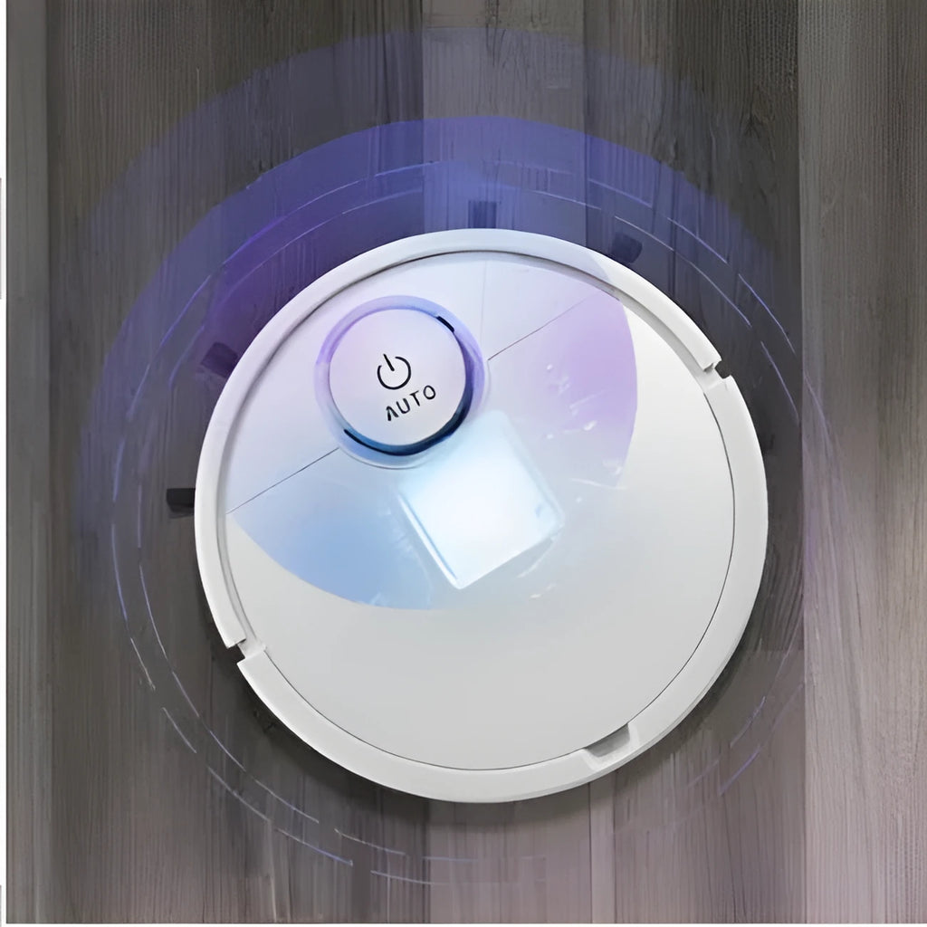 Compact round automatic sweeping robot cleaner on hard floor