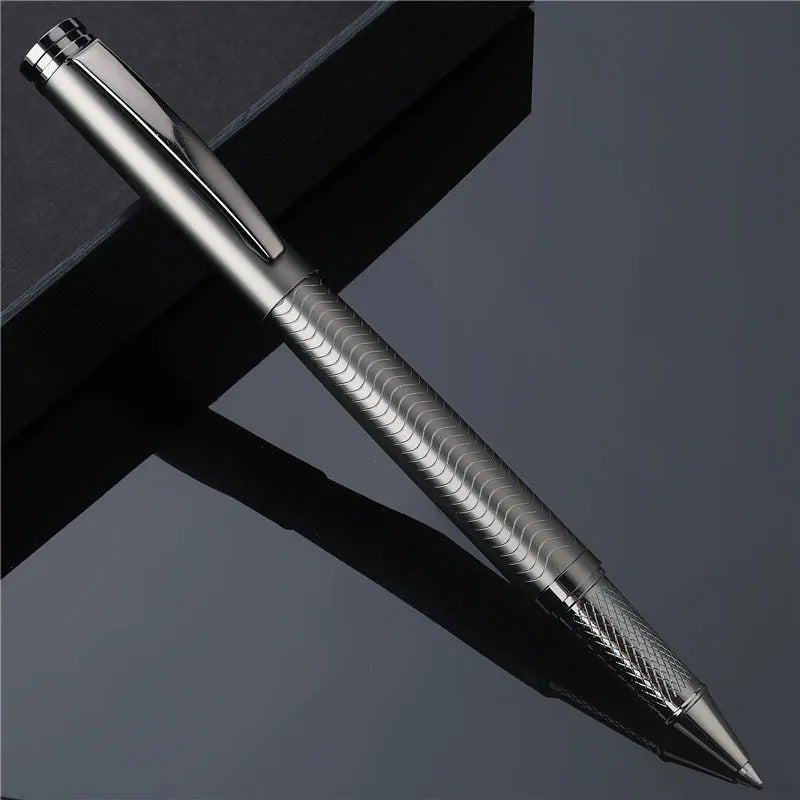 Fog gun gray metal signature pen with 0.5mm bullet nib on white background