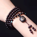 Zambia Rosewood Buddha bead bracelet with flat lotus pendant, 108 beads, grinding finish