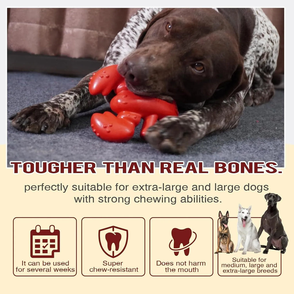 Red hard plastic dog chew toy for large breed aggressive chewers, 170mm long